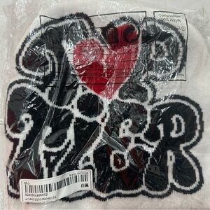 NWT White and Black Graphic Beanie “Top Tier” with a heart